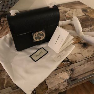 Gucci Interlocking Black Leather Cross Body Bag